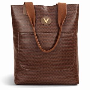 Mario Valentino Brown V Logo Monogram Shopper Tote